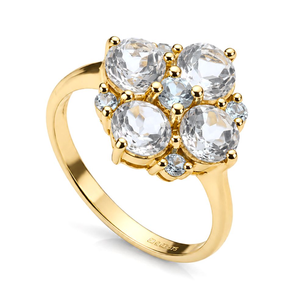 Glacier and Sky Blue Topaz Ring in 9ct Yellow Gold