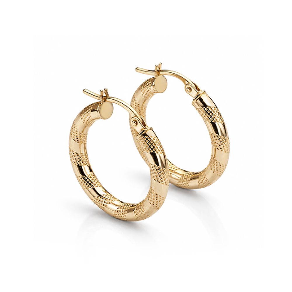 Textured Striped Gold Hoop Earrings 20mm