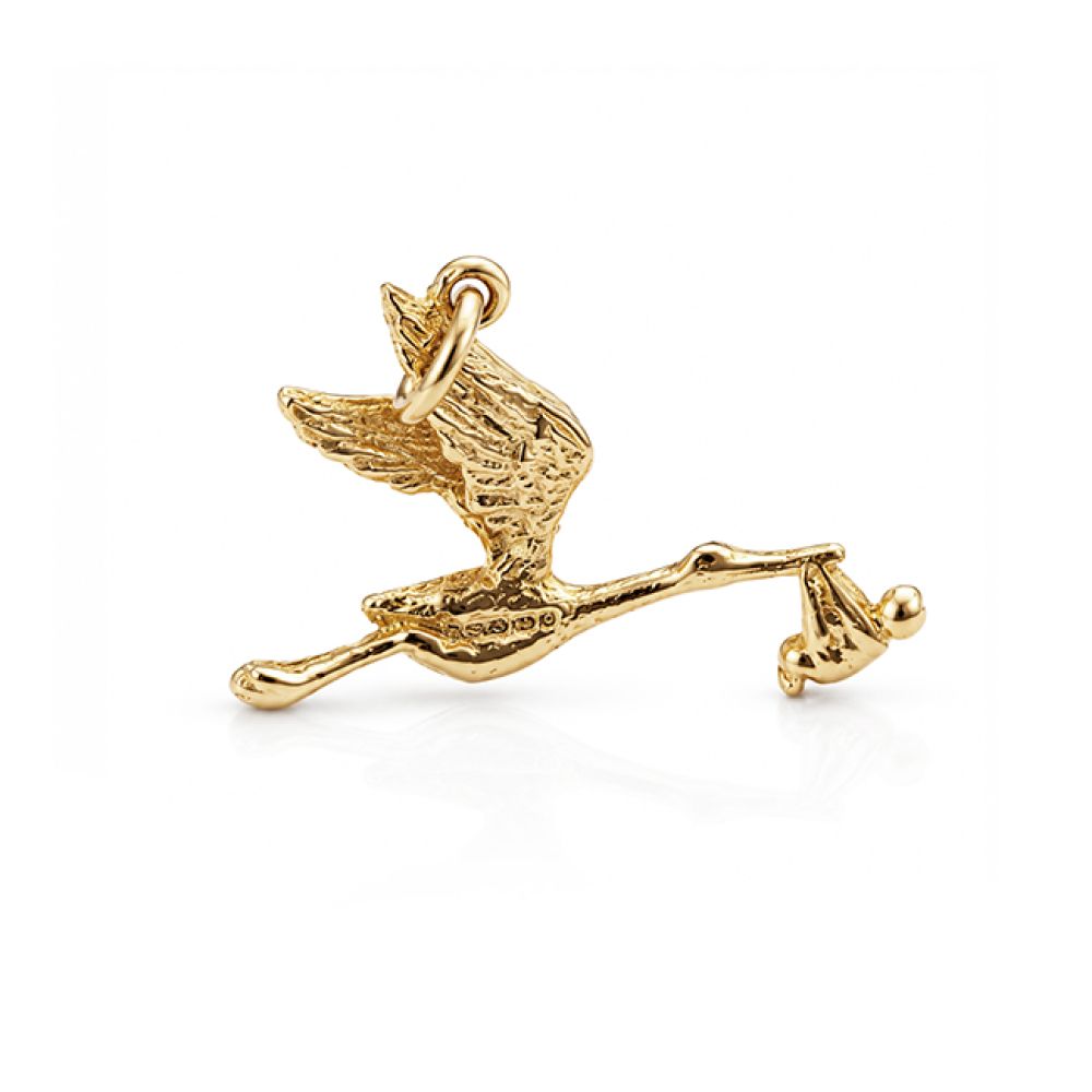 9ct Yellow Gold Stork & Baby Charm – 1990 Main View