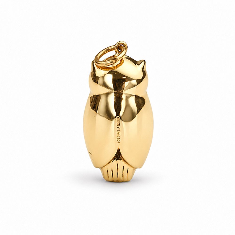 Vintage 9ct Gold Owl Pendant with Green Gemstone Eyes Back View