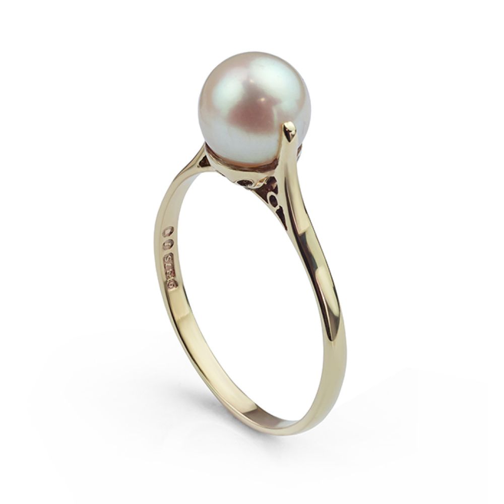 Vintage 1966 Pearl Gold Ring Side View