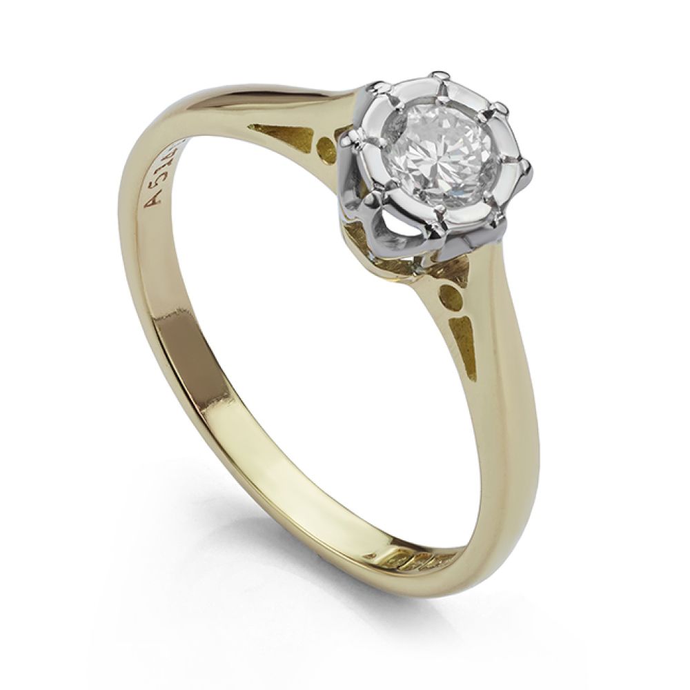 Vintage 0.40ct Illusion Diamond Ring | 18ct Gold & Platinum Side View