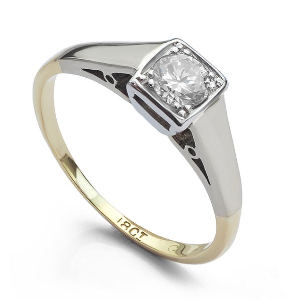 Vintage 18ct Gold & Platinum Trefoil Diamond Solitaire Ring Main Image