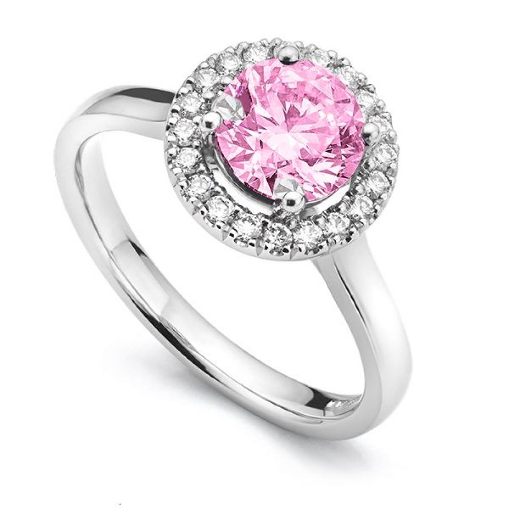 Pink Sapphire and Diamond Halo Engagement Ring