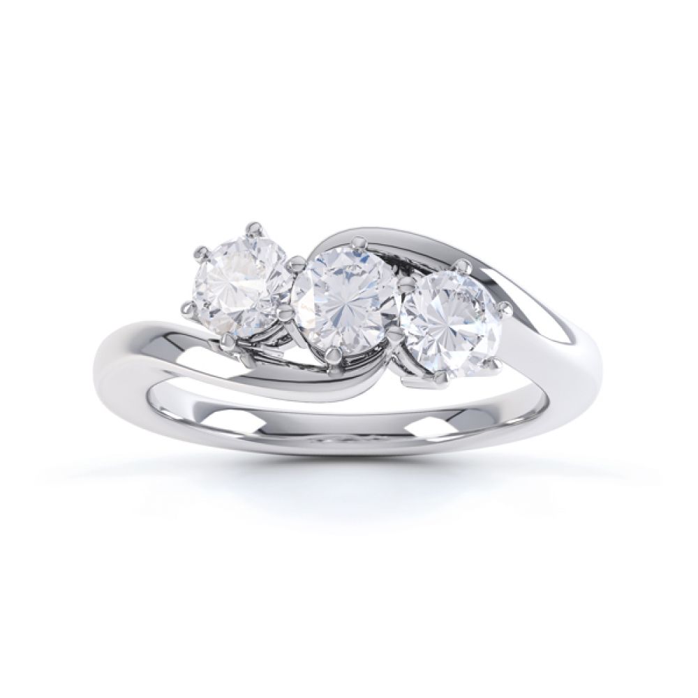 Three stone diamond engagement ring Trieste white gold top view