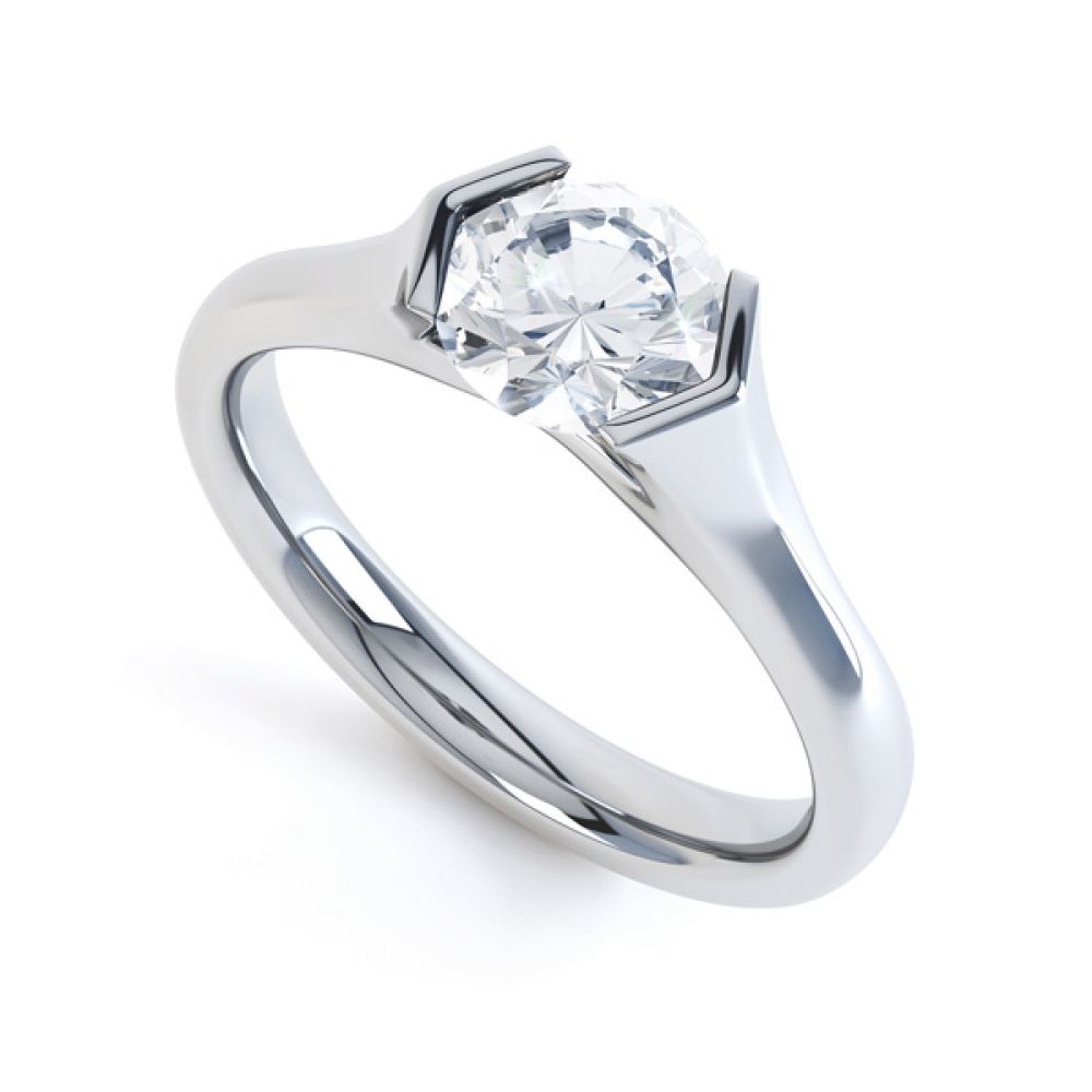 'V' Shaped Part Bezel Diamond Engagement Ring