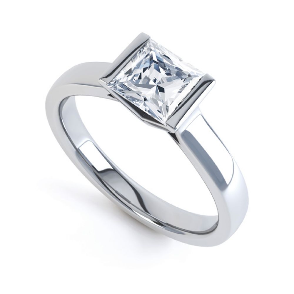 Bar Set Princess cut Diamond Solitaire Engagement Ring