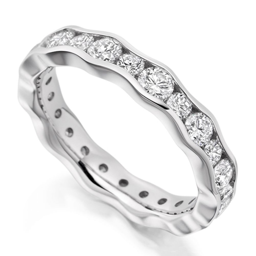 Scalloped Diamond Set Wedding Ring - White Gold Flush Set DiamScalloped Diamond Set Wedding Ring - White Goldond Wedding Ring