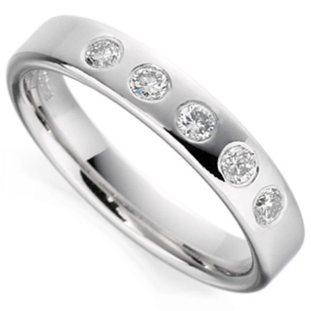 5 stone flush set diamond wedding band