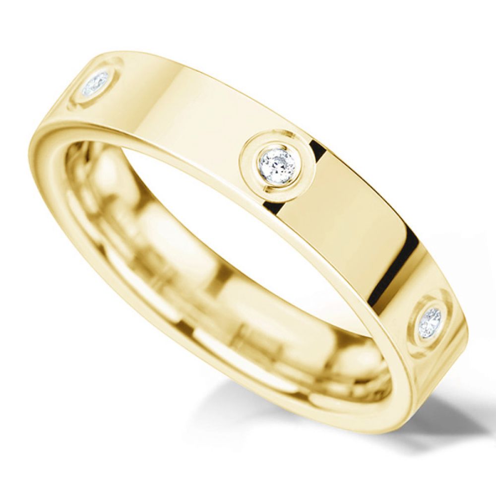 Bezel Set Diamond Wedding Ring in Yellow Gold