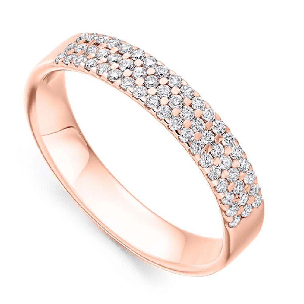 3 Row Diamond Wedding Ring in Rose Gold