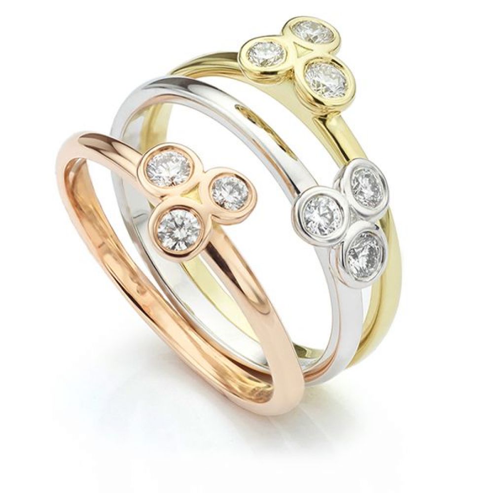 clover - Tri-Colour Diamond Stacking Ring