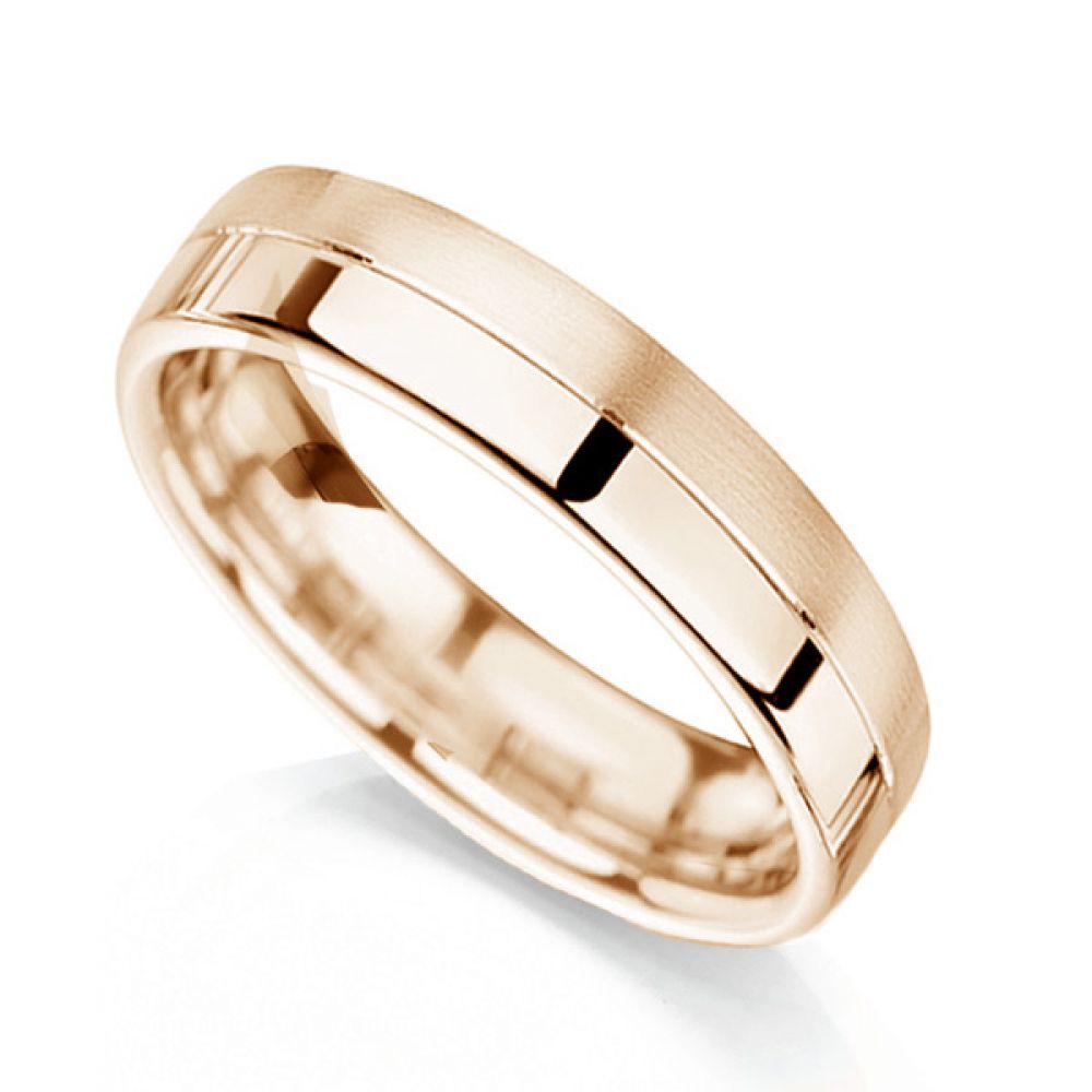 Patterned polished and satin wedding ring - Rose Gold