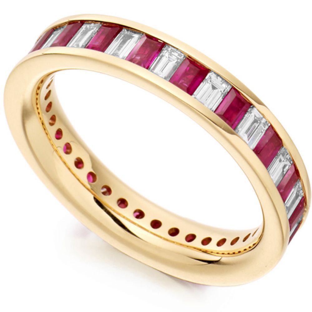 1 Carat Baguette Cut Diamond and Ruby Full Eternity Ring