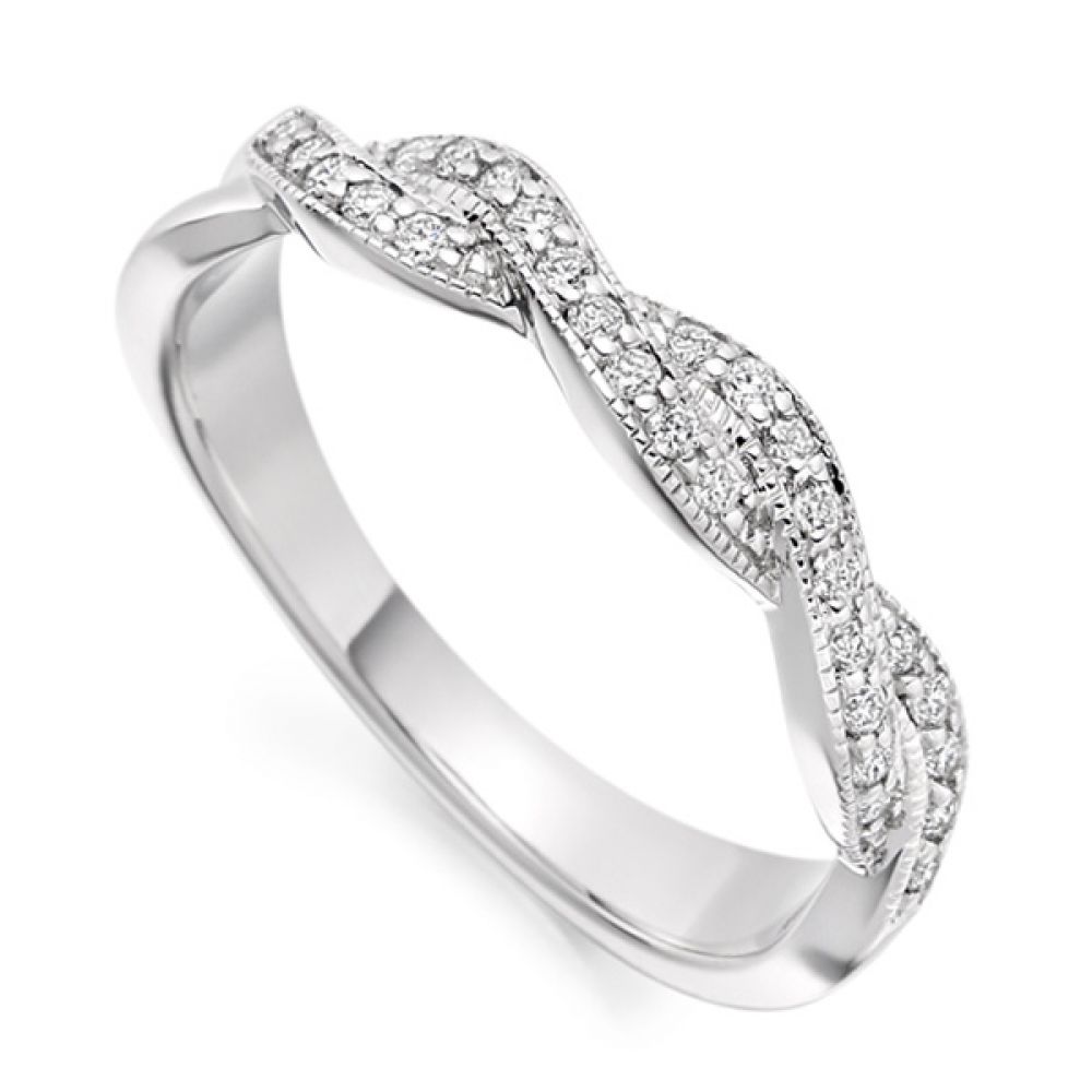 Vintage diamond ribbon ring shown in Platinum, white gold or Palladium