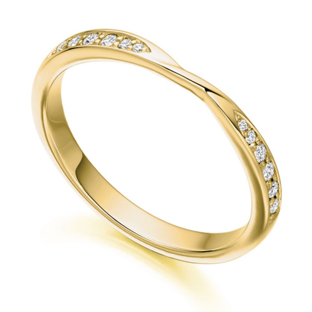 Ribbon Twist Diamond Wedding Ring in Yellow Gold