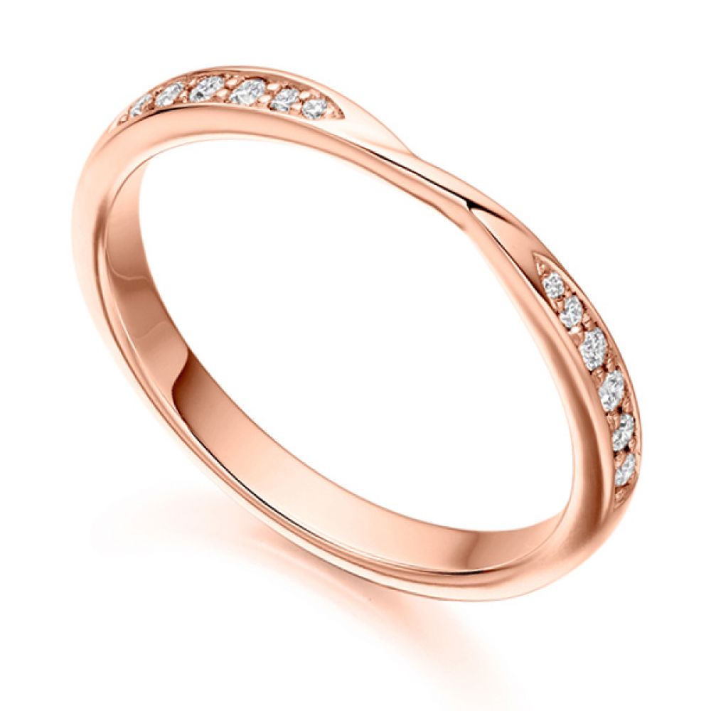 Ribbon Twist Diamond Wedding Ring in Rose Gold