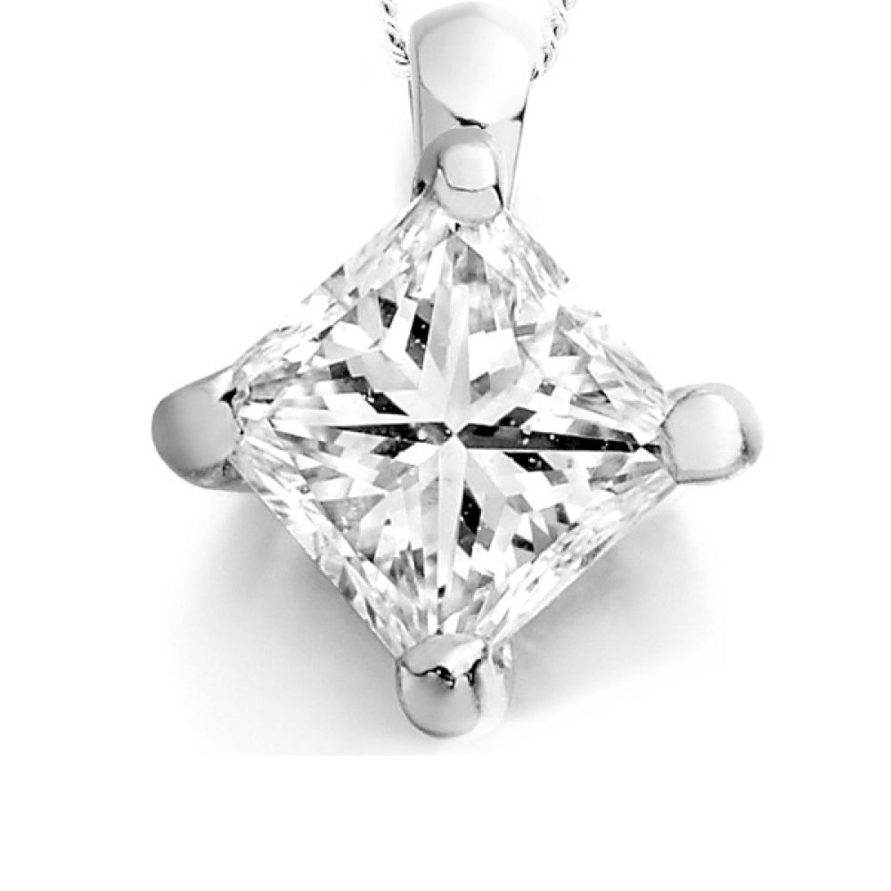 Compass Set Princess Cut Diamond Solitaire Pendant