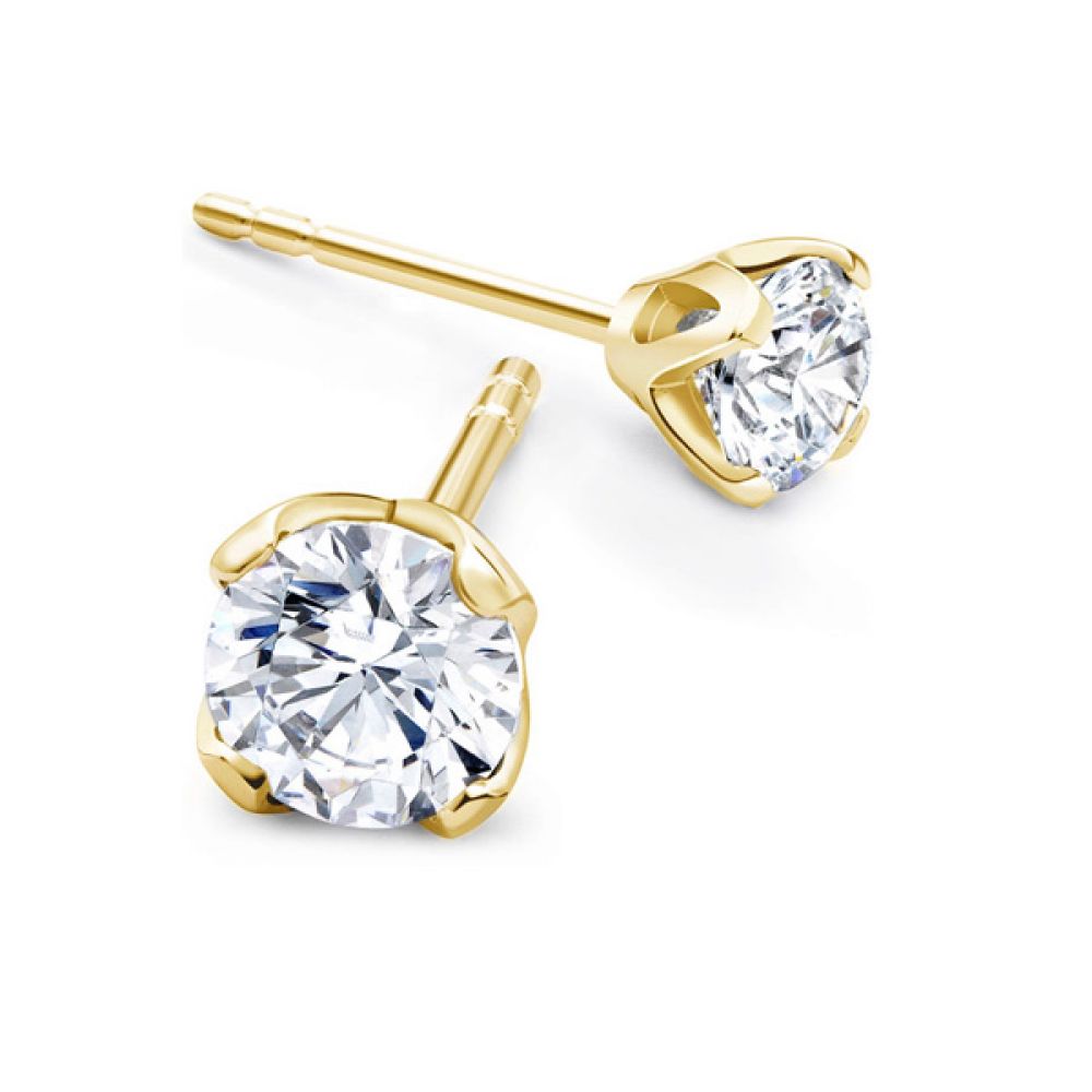 Tiffany Inspired Lotus 4 Claw Diamond Stud Earrings Yellow Gold Tiffany Inspired Lotus 4 Claw Diamond Stud Earrings Yellow Gold