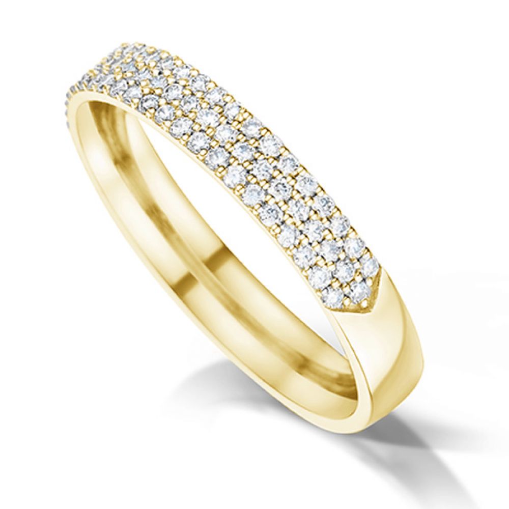 Triple row diamond wedding ring, Yellow gold Triple row diamond wedding ring, Yellow gold
