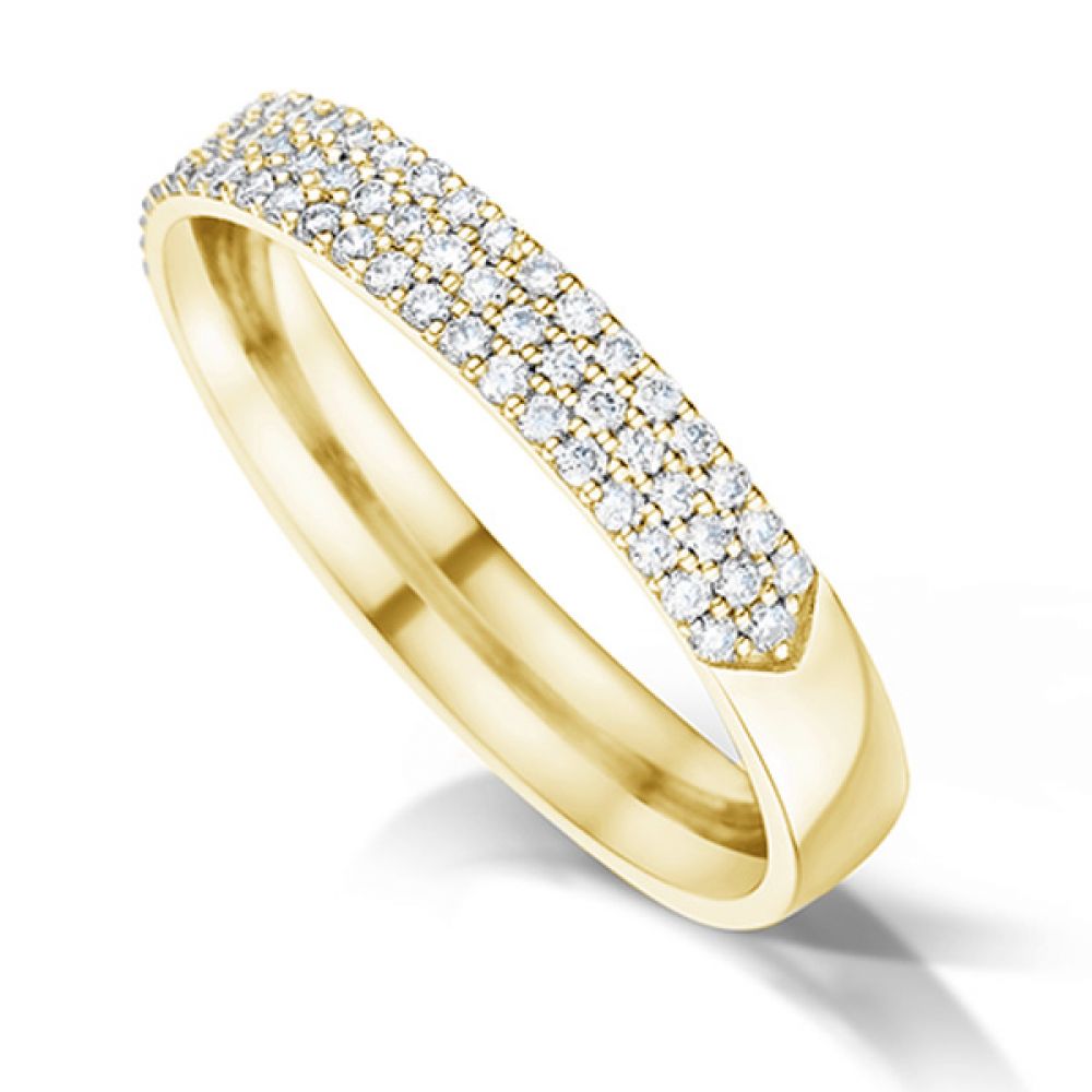 Triple row diamond wedding ring, Yellow gold