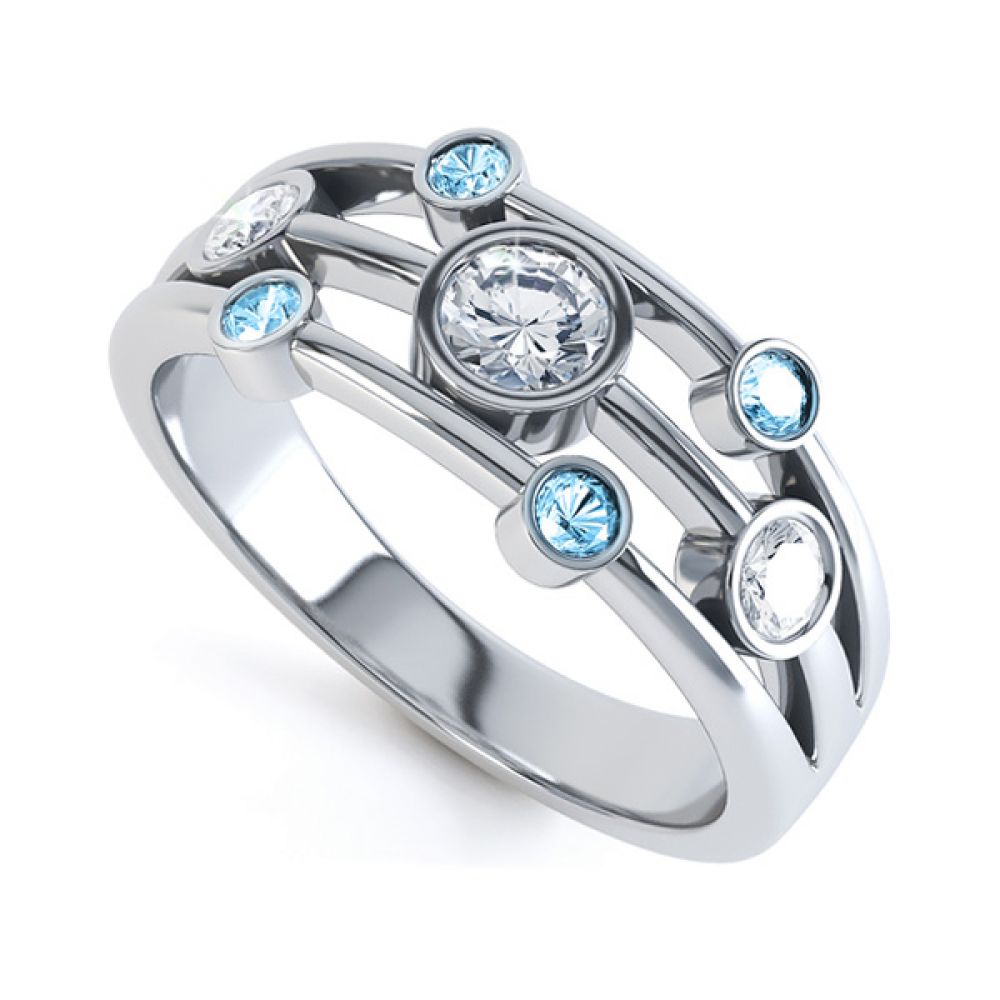 Blue-Ice - Blue Sapphire and Diamond Bubble Ring