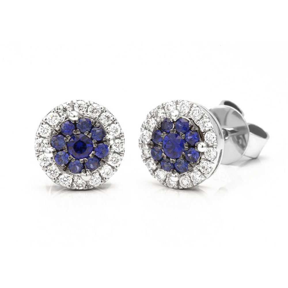 Sapphire and blue diamond halo effect diamond stud earrings Sapphire and blue diamond halo effect diamond stud earrings