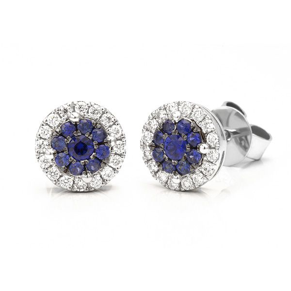 Starla Halo Effect Blue Sapphire & Diamond Earrings Main Image