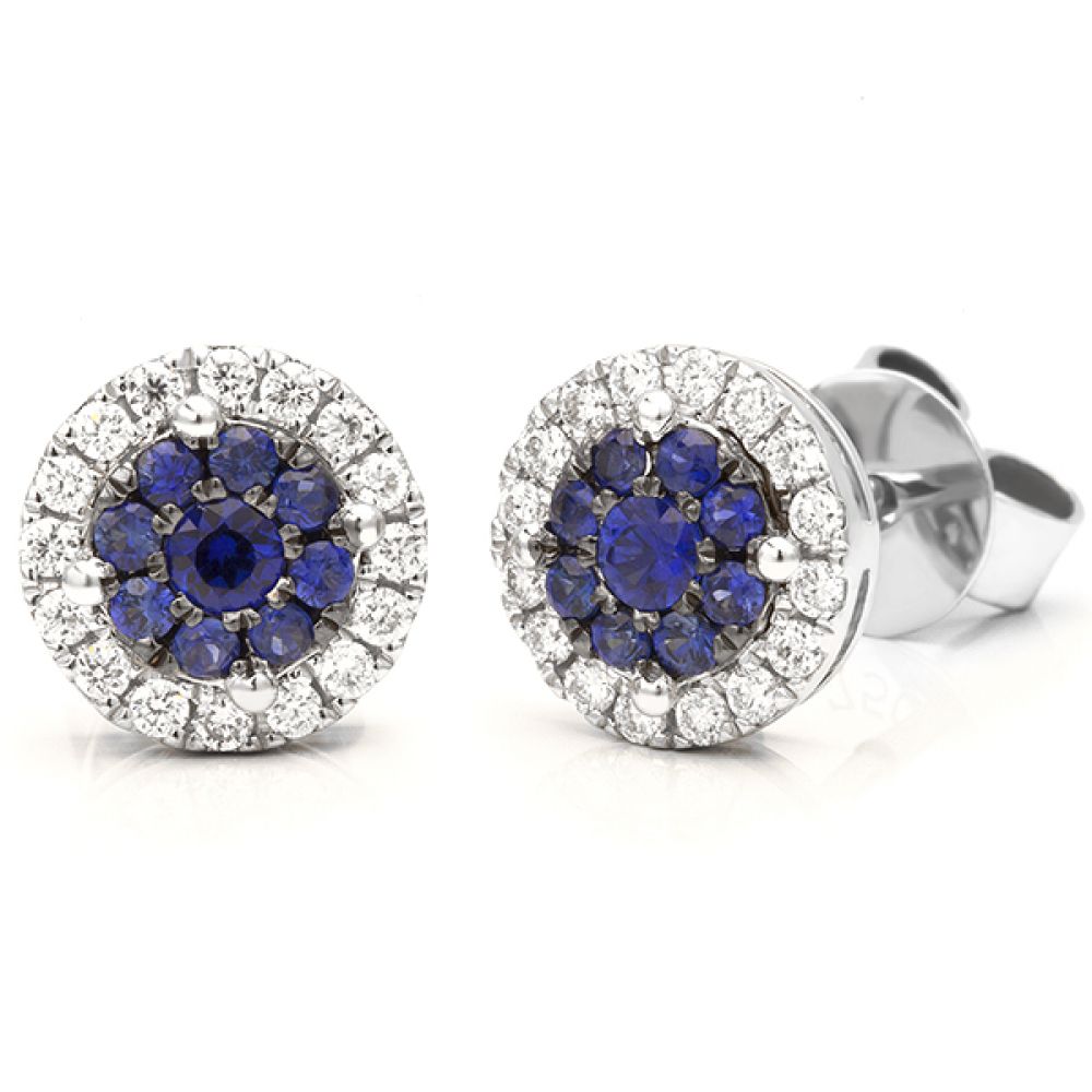 Starla halo effect blue sapphire and diamond earrings Starla halo effect blue sapphire and diamond earrings