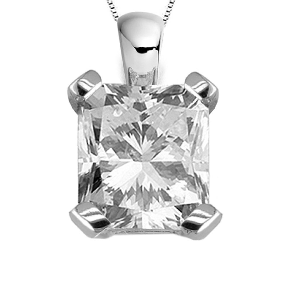 4 Claw Radiant Cut Diamond Solitaire Pendant