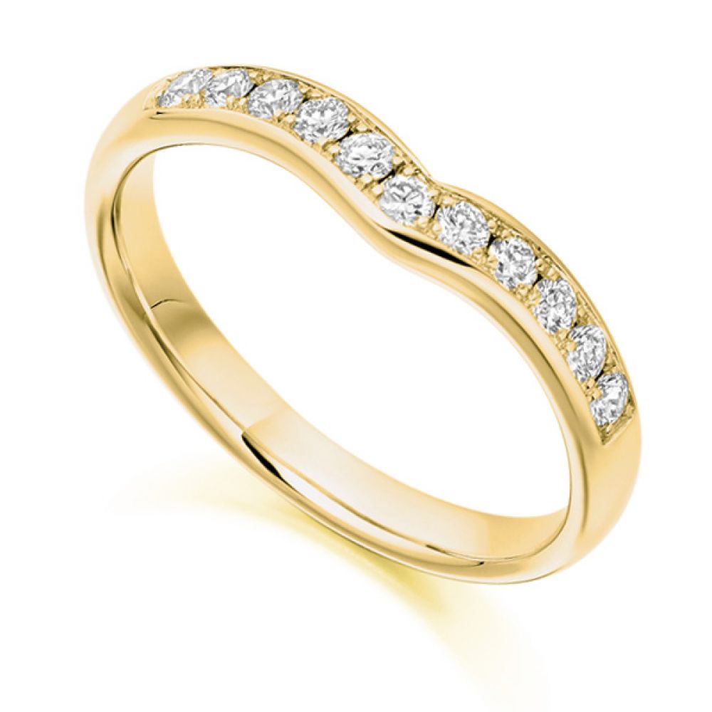 Curved shaped diamond wedding band, Yellow gold Curved shaped diamond wedding band, Yellow gold