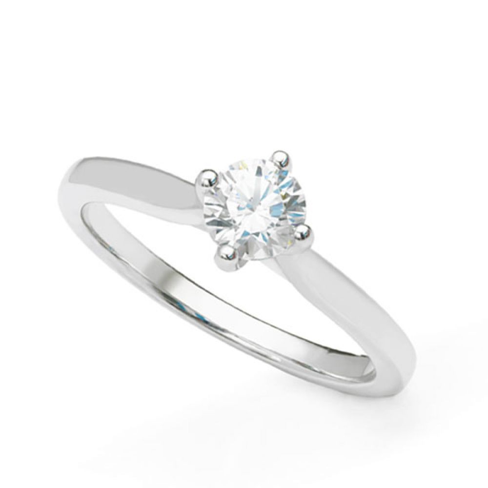 Round solitaire diamond engagement ring with wedding ring friendly setting