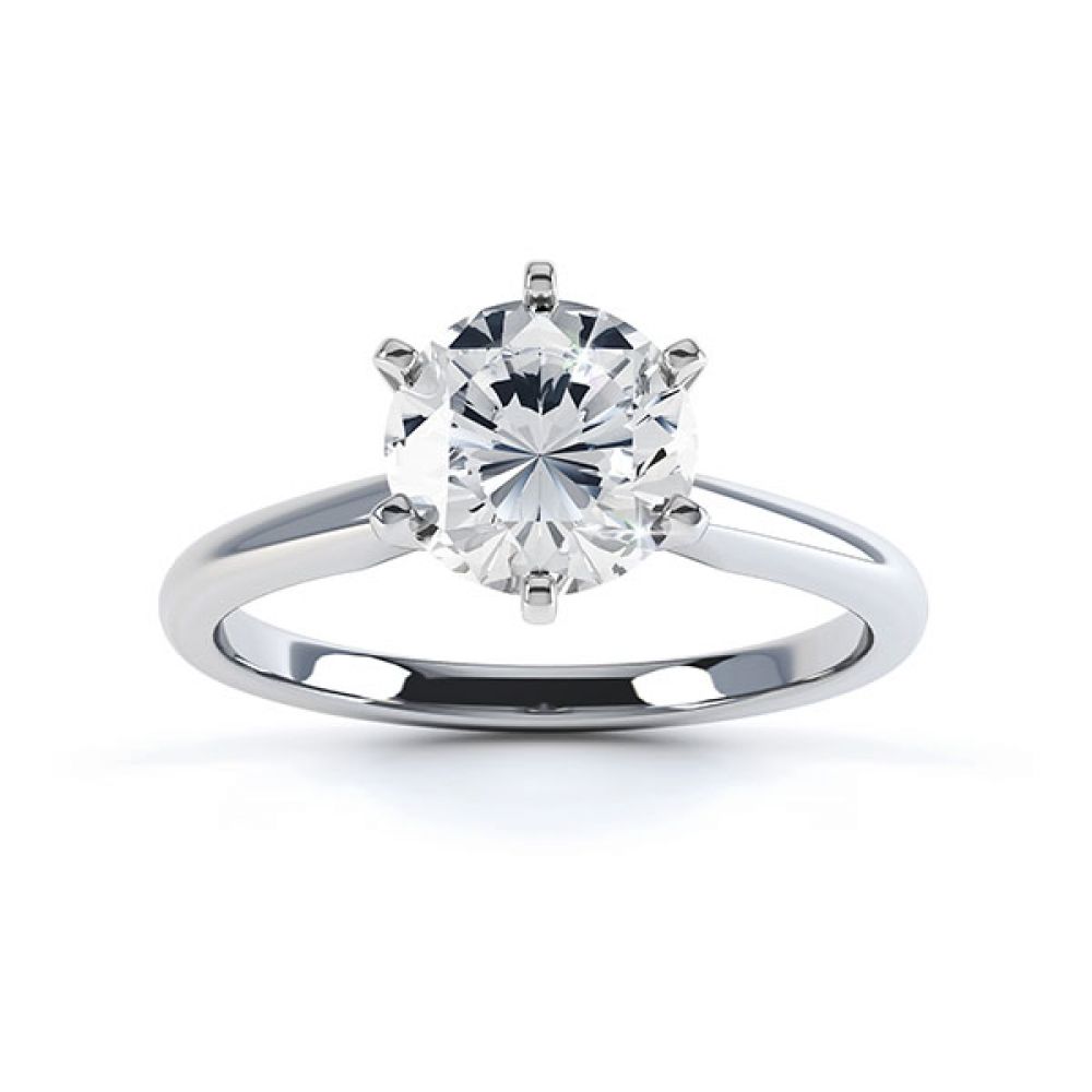 Tiffany style 6 claw solitaire engagement ring white gold top view