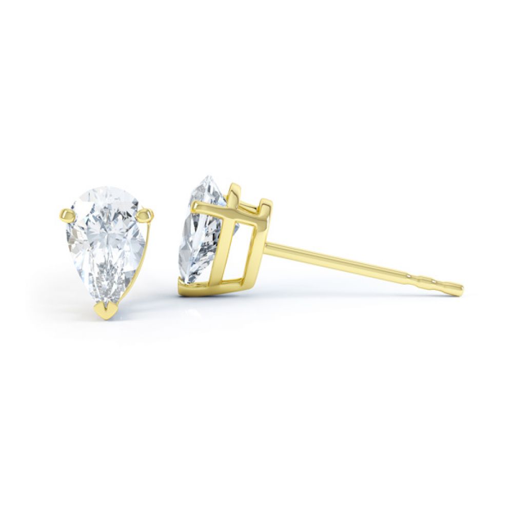 Pear Shaped Diamond Solitaire Earrings Side View Yellow Gold