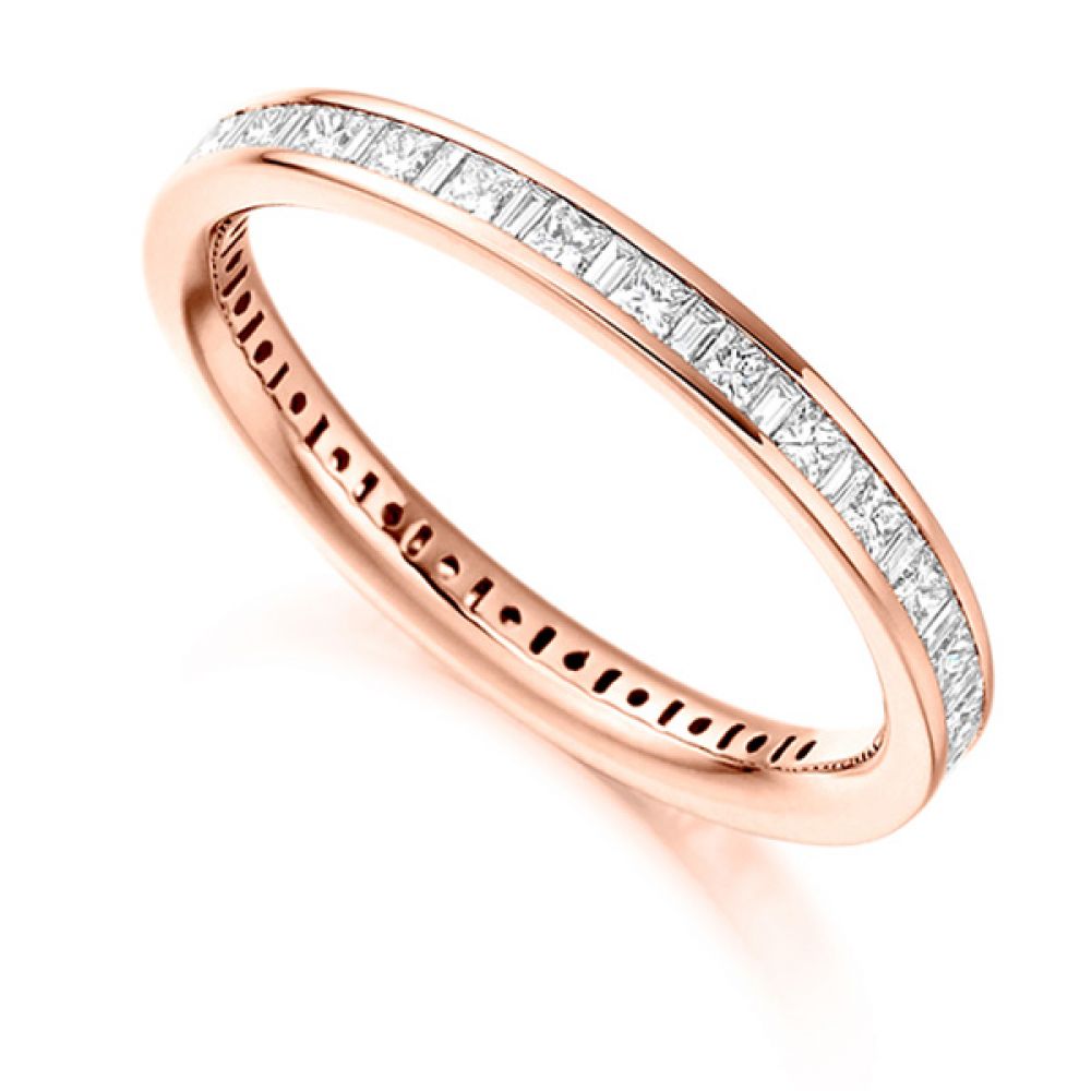 1 Carat Baguette and Princess Diamond Full Eternity Ring In Rose Gold