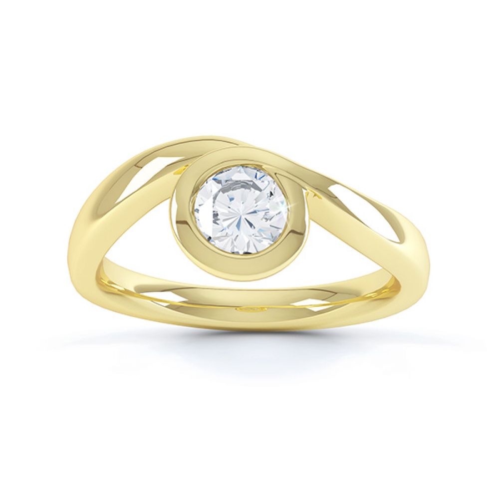 Asymmetrical engagement ring yellow gold top view