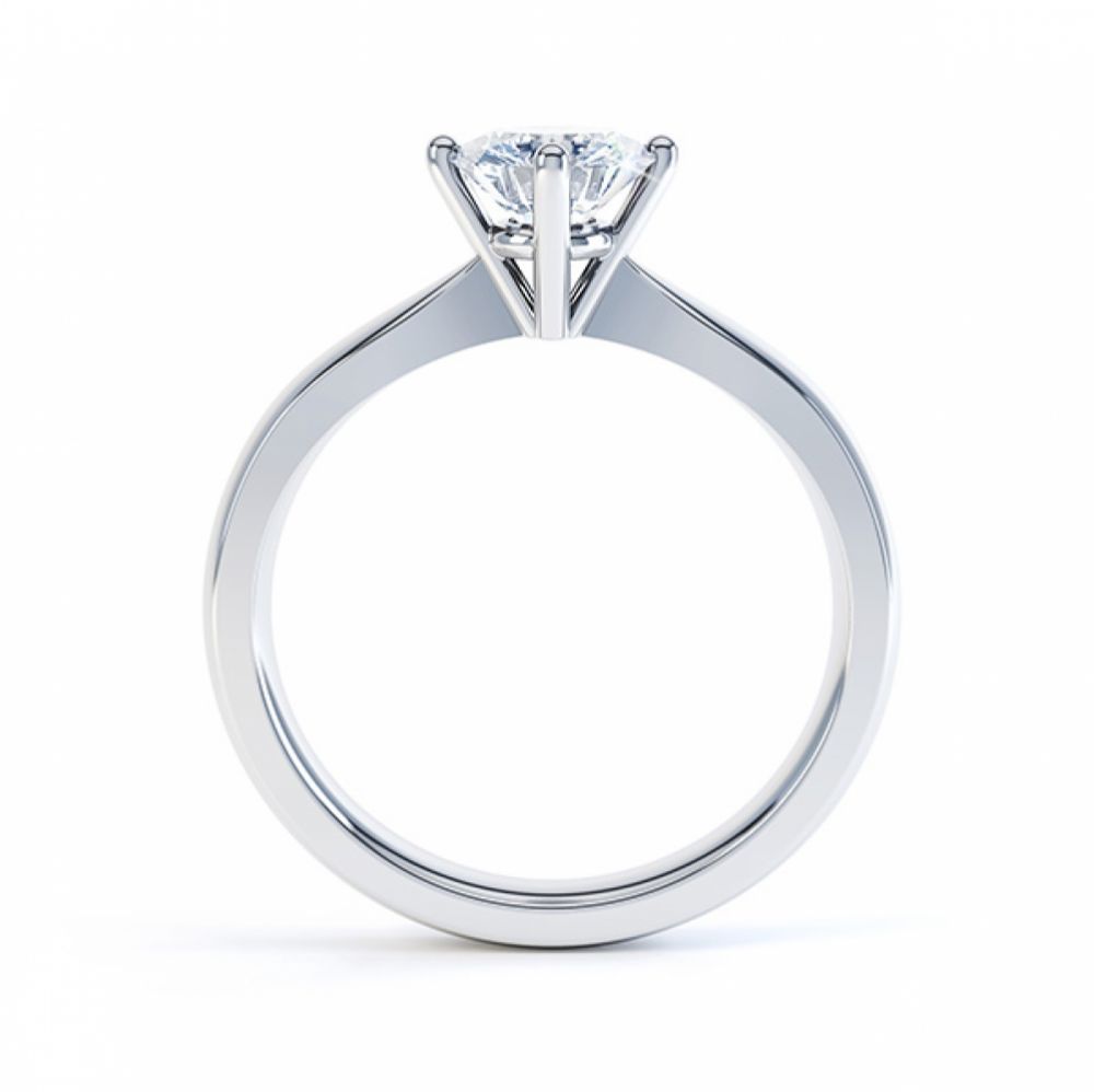 Compass Set Four Claw Round Solitaire Diamond Ring Side View White Gold