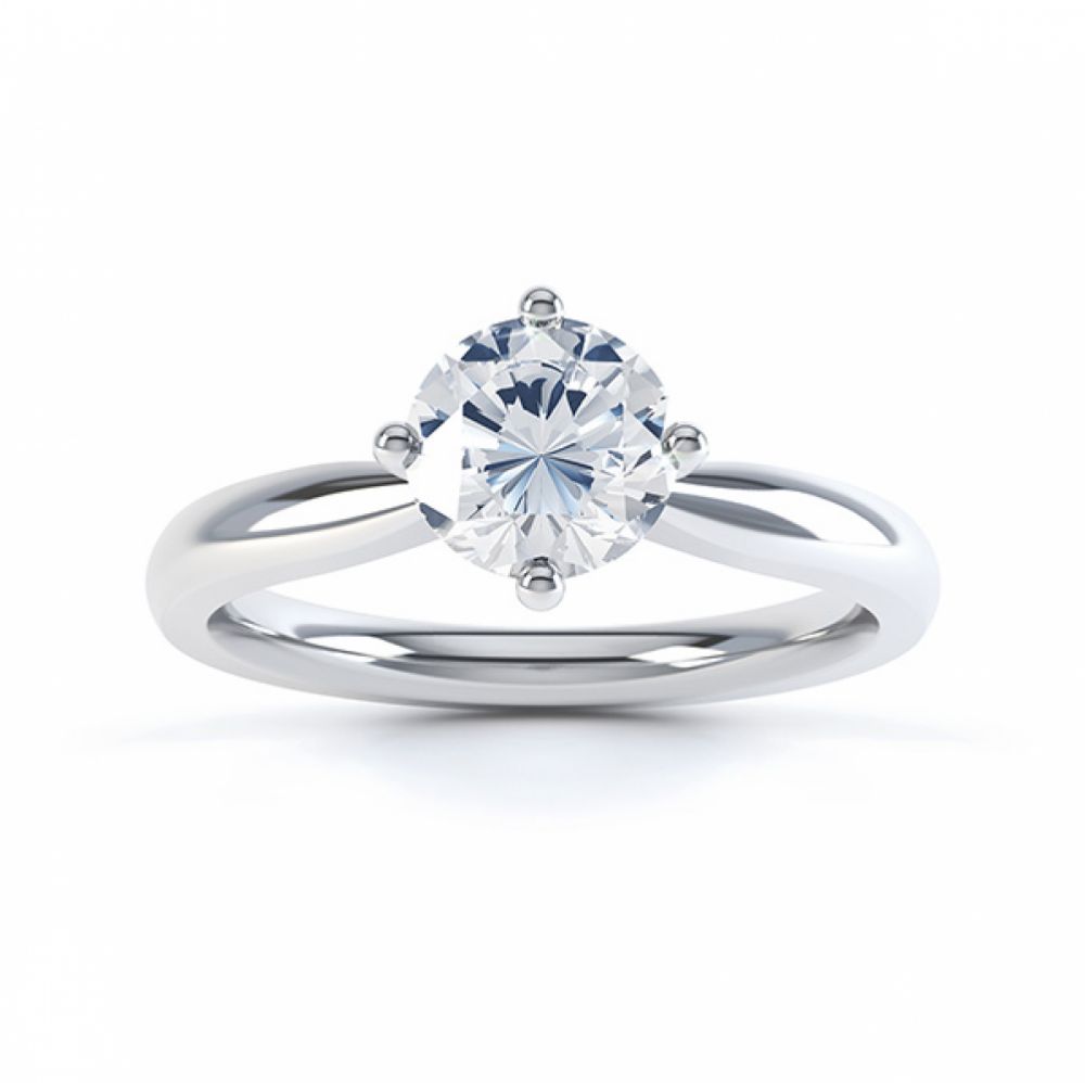 Compass Set Four Claw Round Solitaire Diamond Ring Top View White Gold