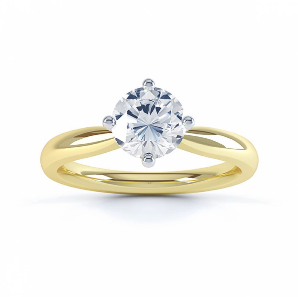 Compass Set Four Claw Round Solitaire Diamond Ring Top View Yellow Gold