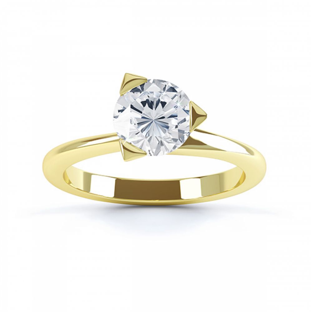 Three Claw Solitaire Diamond Engagement Ring Top View Yellow Gold