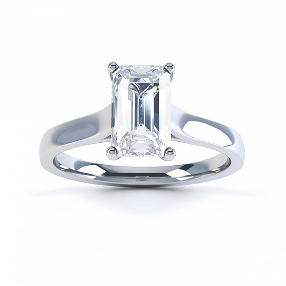 Modern 4 Claw Emerald Cut Diamond Engagement Ring top view white gold