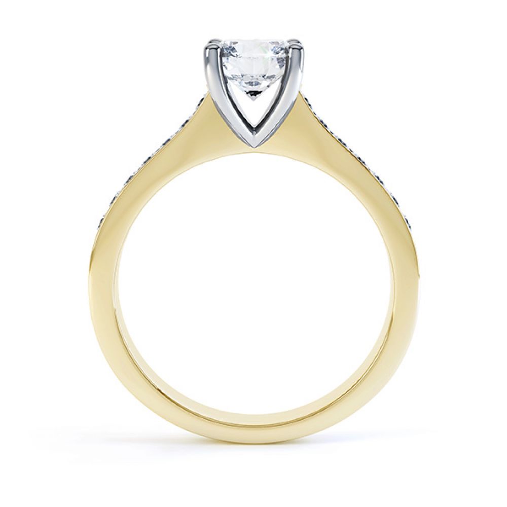 4 Claw Round Solitaire Diamond Shoulders yellow gold side view