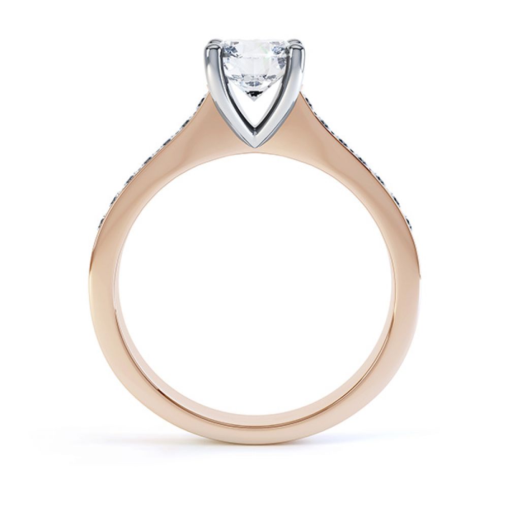 4 Claw Round Solitaire Diamond Shoulders yellow gold side view4 Claw Round Solitaire Diamond Shoulders rose gold side view