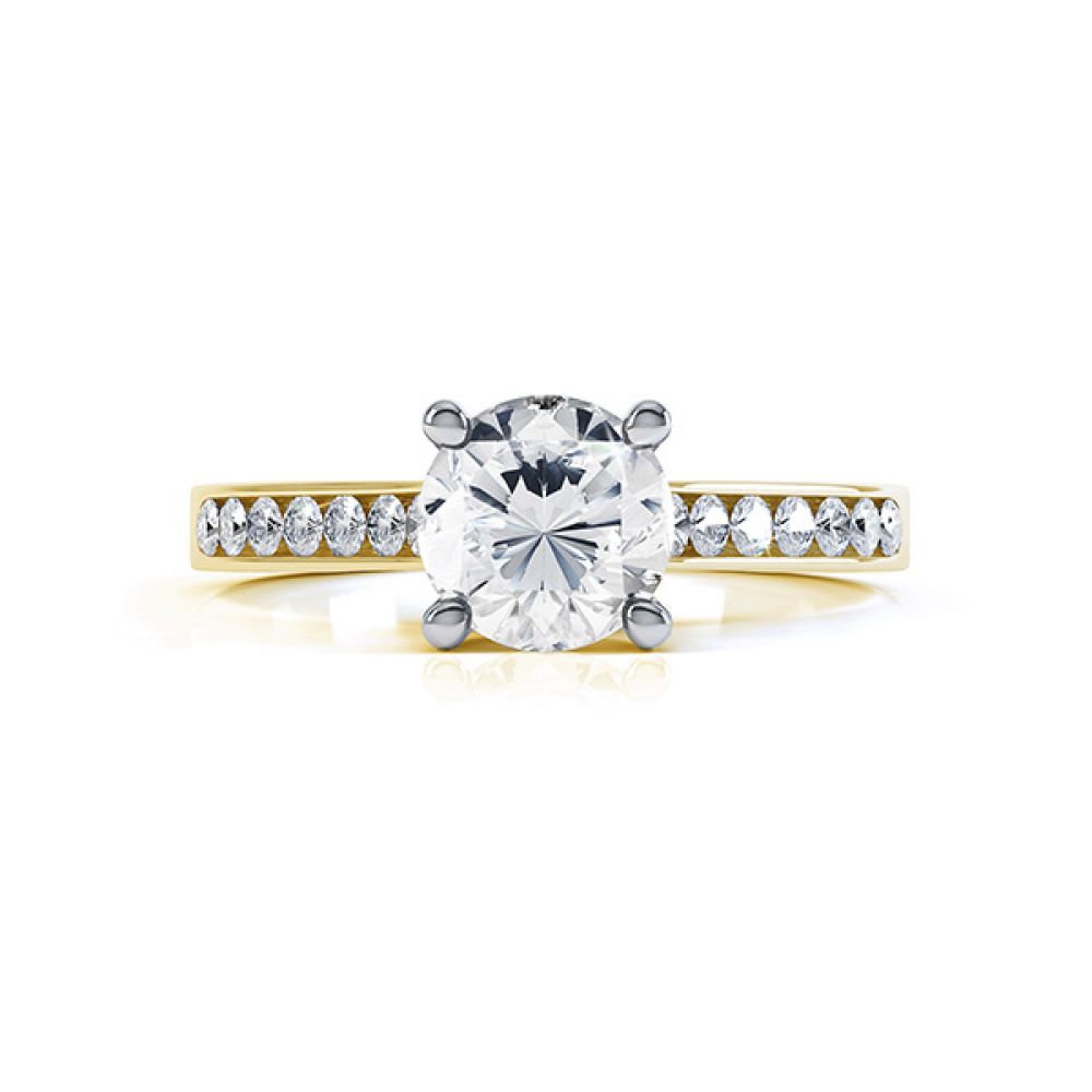 4 Claw Round Solitaire Diamond Shoulders yellow gold side view4 Claw Round Solitaire Diamond Shoulders yellow gold top view 4 Claw Round Solitaire Diamond Shoulders yellow gold side view4 Claw Round Solitaire Diamond Shoulders yellow gold top view