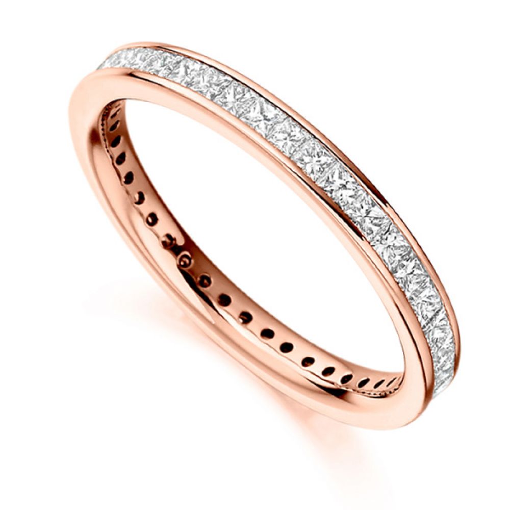 1 Carat Channel Set Princess Diamond Full Eternity Ring In Rose Gold