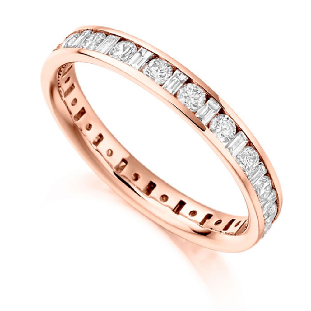 1.15ct Baguette and Round Diamond Full Eternity Ring In Rose Gold