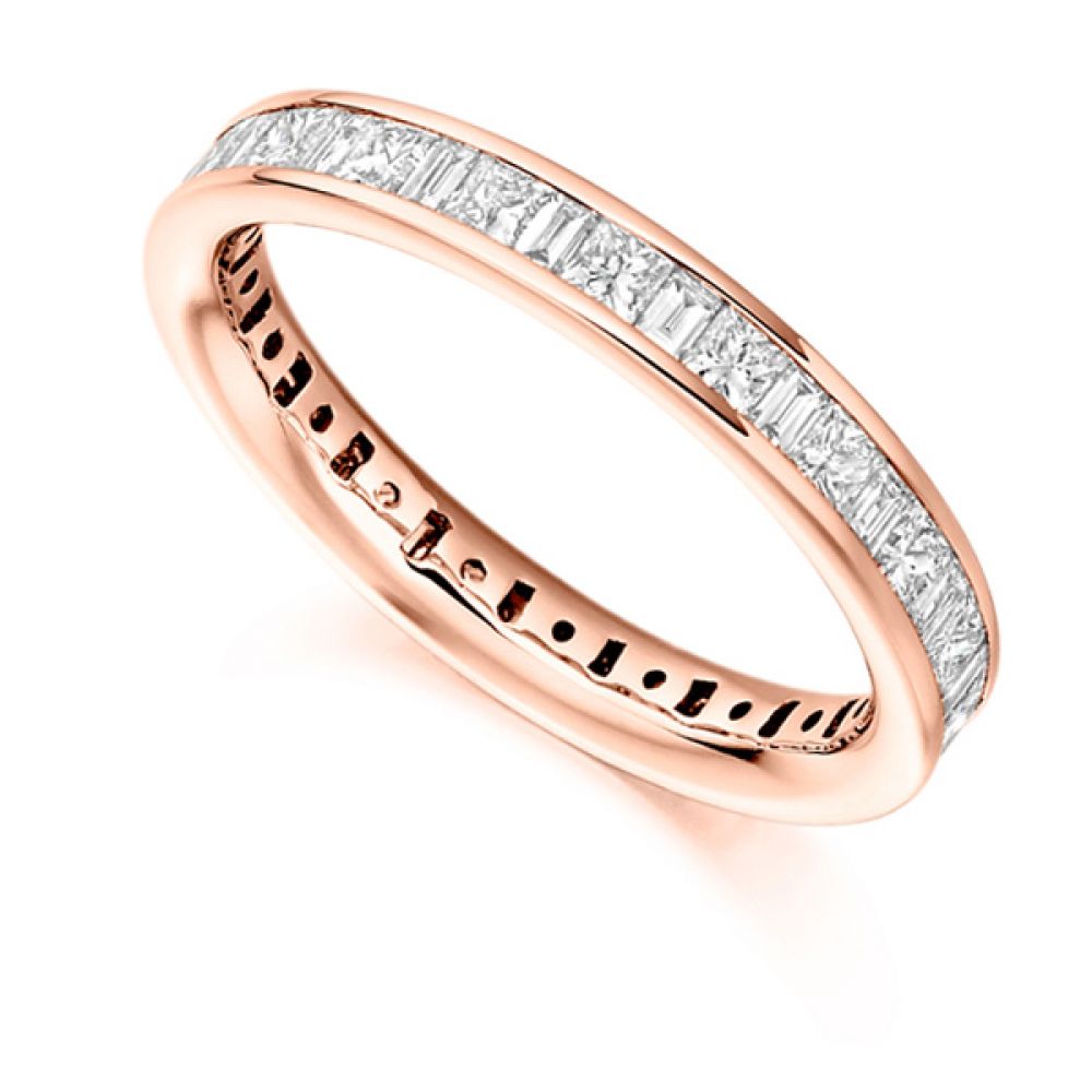 1.5 Carat Princess & Baguette Diamond Full Eternity Ring In Rose Gold