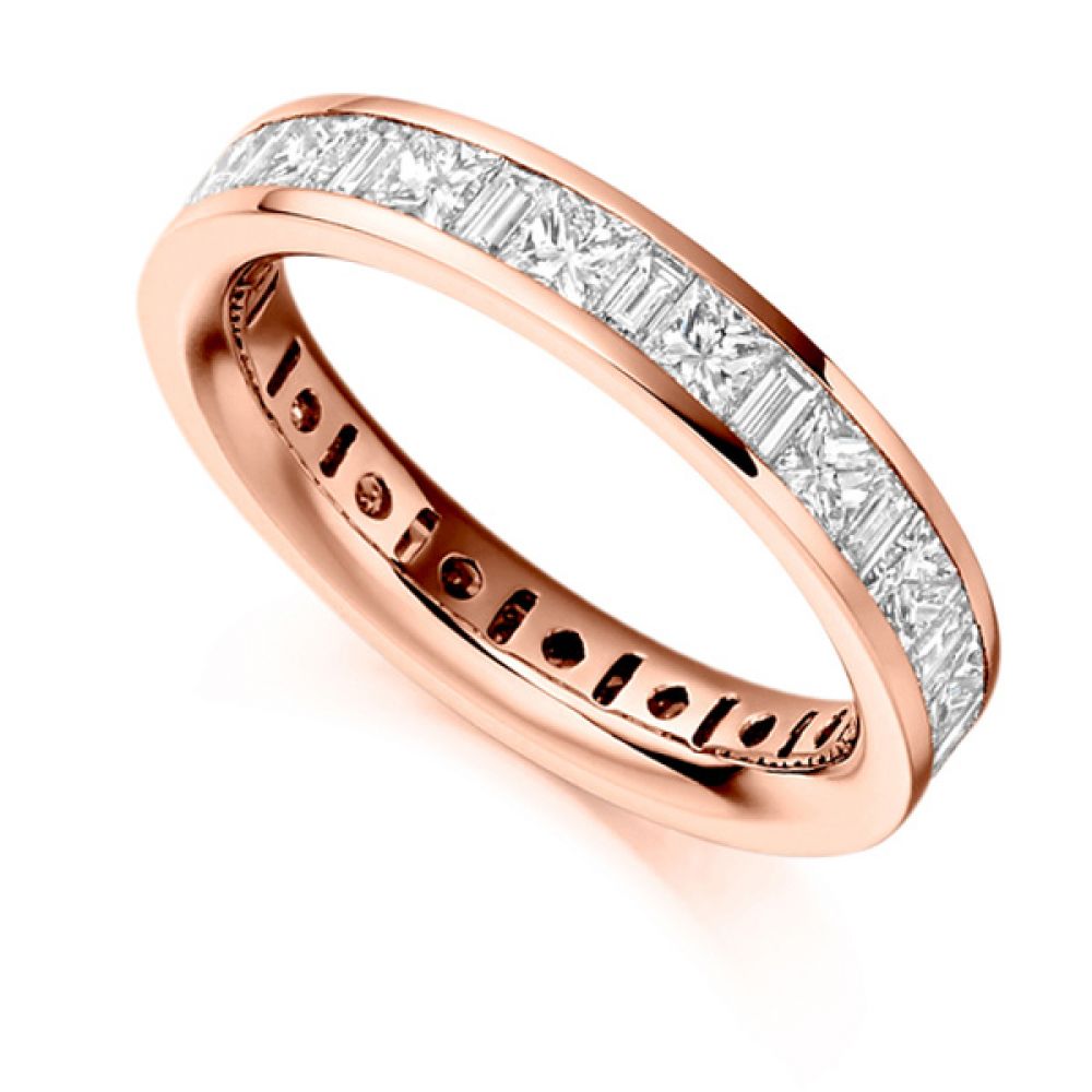 3 Carat Princess & Baguette Diamond Full Eternity Ring In Rose Gold