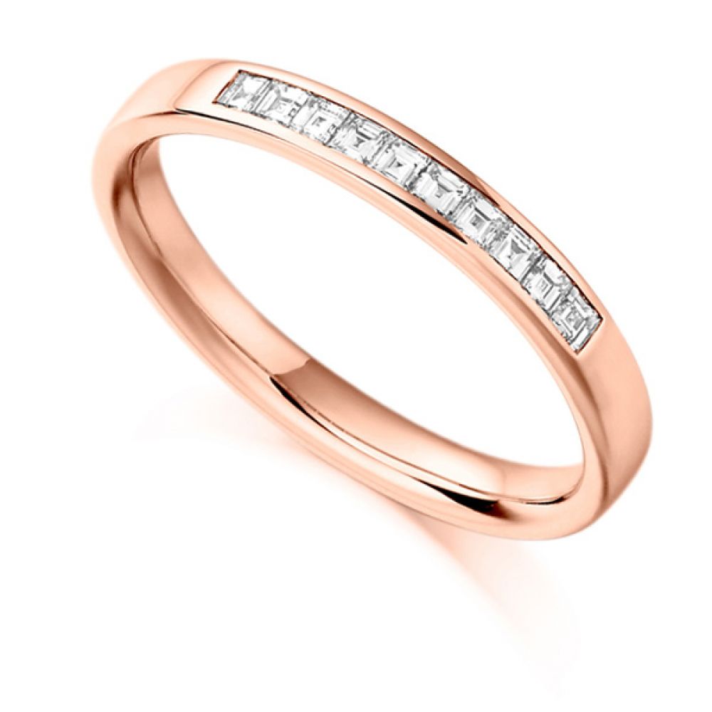 0.25cts Carré Cut Diamond Half Eternity Ring In Rose Gold