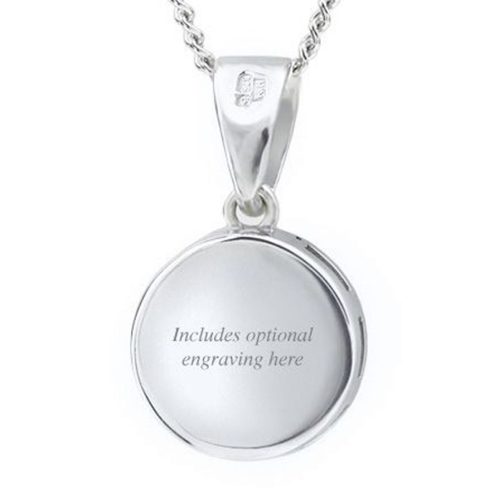 Something blue pendant, reverse, showing the polished back which can be engraved with a personal message or date